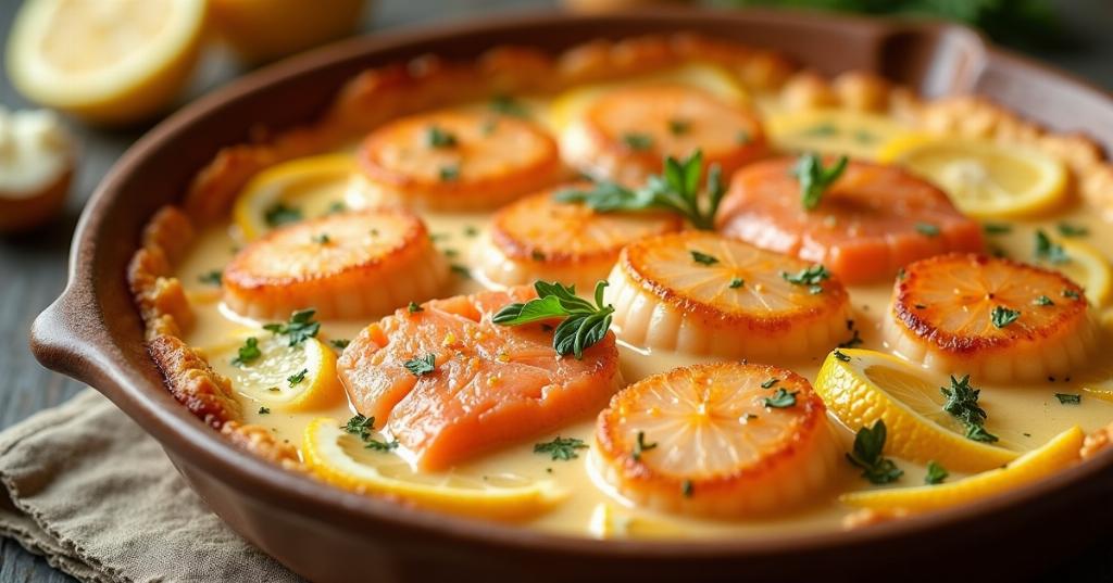 Ce gratin crémeux saumon et saint-Jacques est irrésistible (et parfait pour le réveillon de Noël)